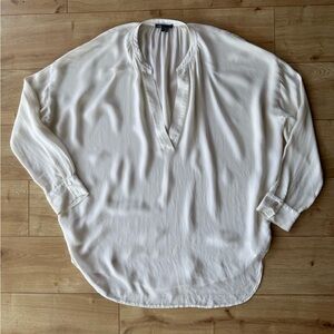Vince White 100% Silk Blouse Womens Size L Split Neck Long Sleeve